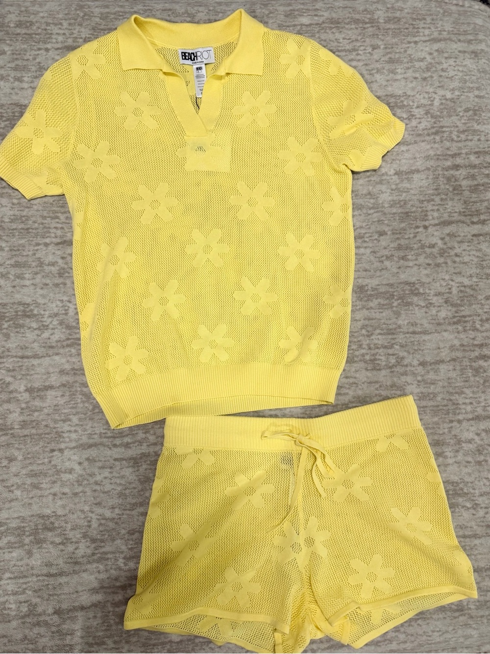 NWT Beach Riot Butter Blossom Jacquard Matching Set Top(M) Bottom(L)